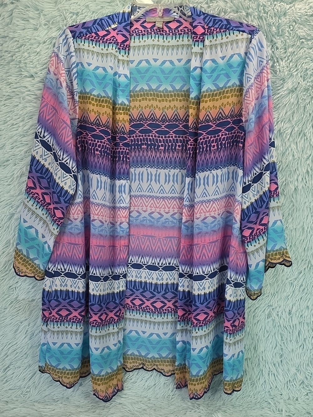 NY Collection‎ Petite Multicolor Tribal Print Kimono Cardigan LP